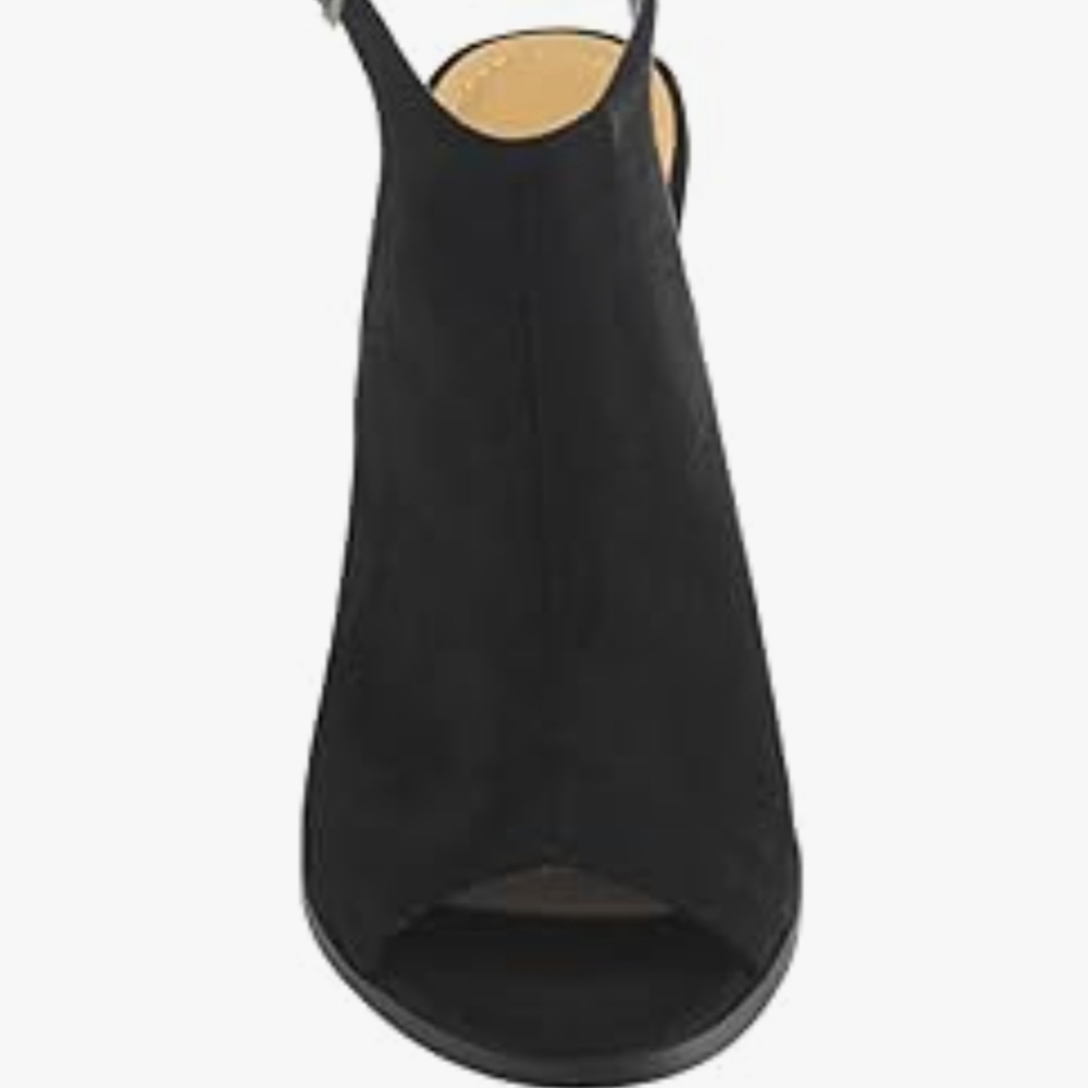 BETANI Women Faux Suede Peep Toe Slingback Block Heel Mule Sz: 7.5 - Black - Picture 5 of 15